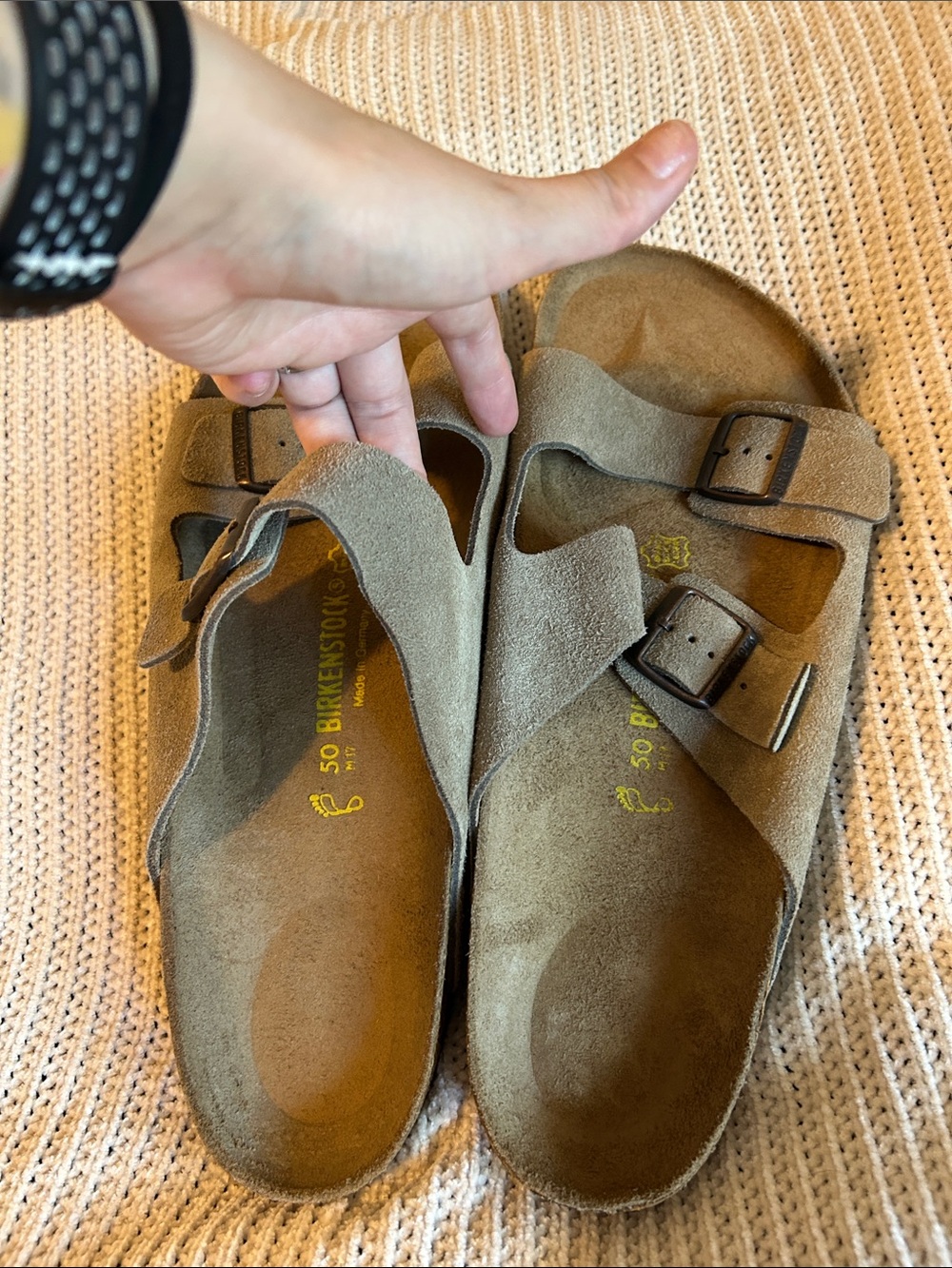 Birkenstock Men's Suede Two-Strap Sandals in Olive Green